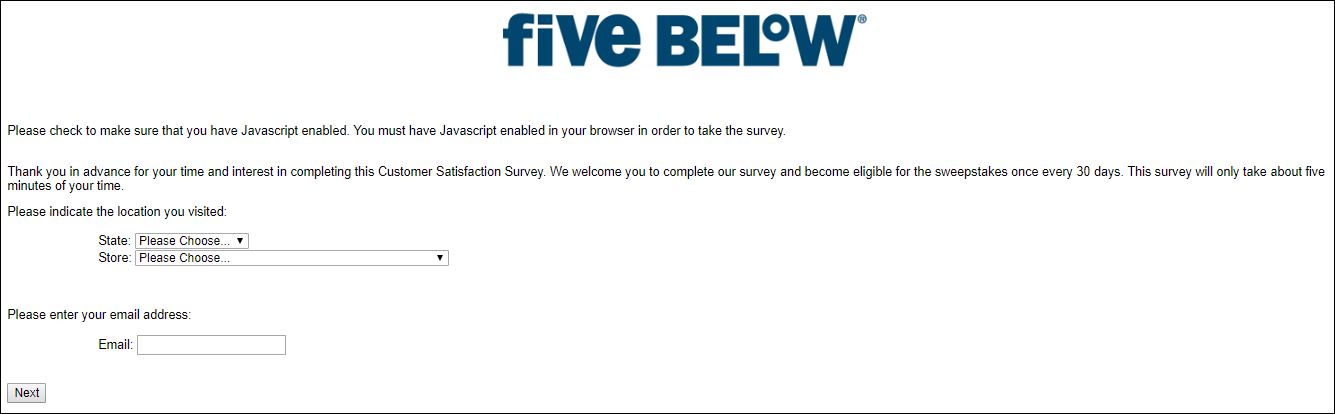 five below survey