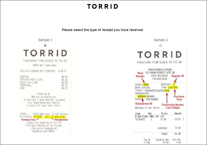 torrid survey 2